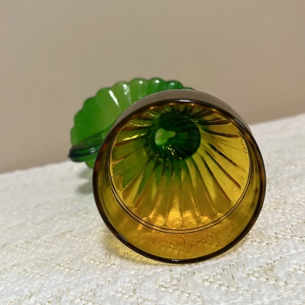 Vintage Cornucopia Vase Amber and Green Glass Horn Of Plenty Vase